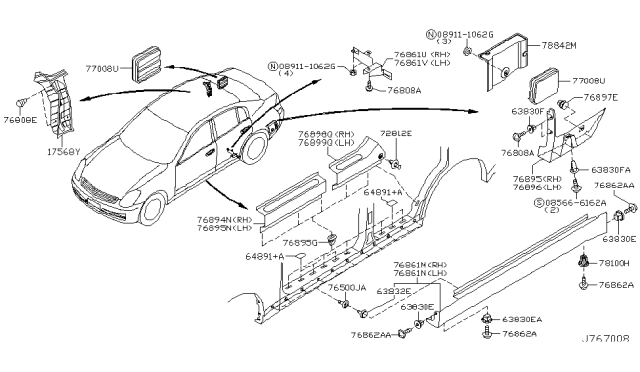 2005 Infiniti G35 MUDGUARD-SILL Center, LH Diagram for 76851-CM41C