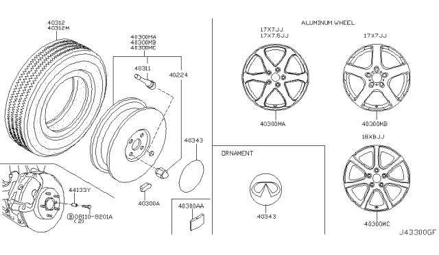 2003 Infiniti G35 Aluminum Alloy Wheel Rim Disc Diagram for 40300-AL326