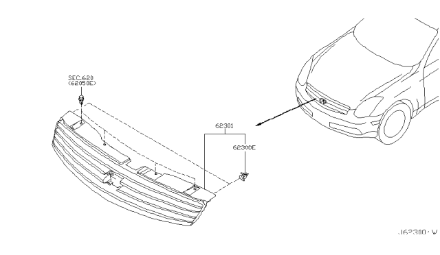 2006 Infiniti G35 Coupe Front Grille Diagram 1