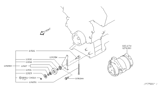 2005 Infiniti G35 Compressor Mounting & Fitting Diagram