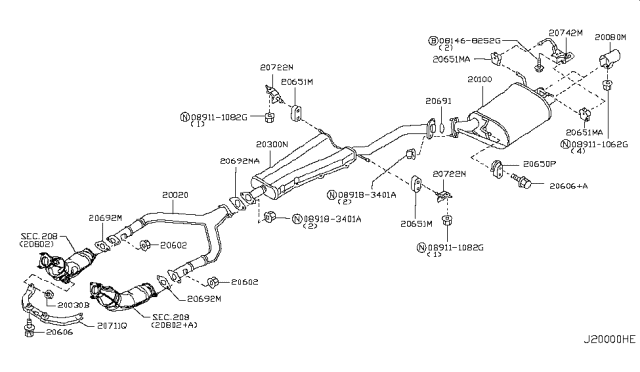 2005 Infiniti G35 Exhaust Tube & Muffler Diagram 4