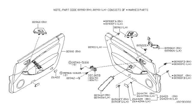 2003 Infiniti G35 Front Door Trimming Diagram 1