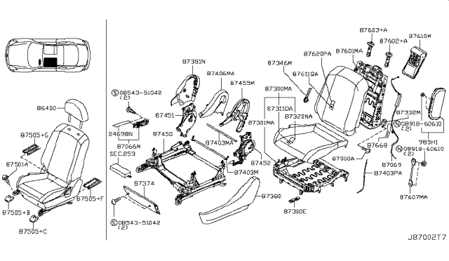 2004 Infiniti G35 Frame Assembly-Front Seat Cushion Diagram for 87351-AM501