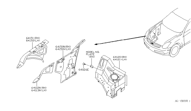 2007 Infiniti G35 Reinforcement-Hoodledge,LH Diagram for 64181-AM600