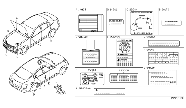 2003 Infiniti G35 Coupe Caution Plate & Label Diagram 5