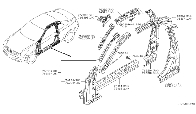 2006 Infiniti G35 Brace-Front Pillar,LH Diagram for 76261-AM800