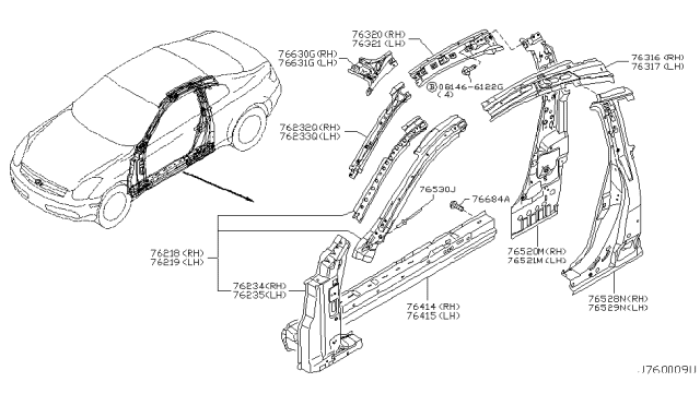 2006 Infiniti G35 Reinforce-Front Pillar,Upper LH Diagram for 76215-AM800