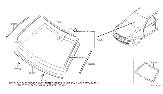 2003 Infiniti G35 Windshield Glass Diagram for 72700-AM610