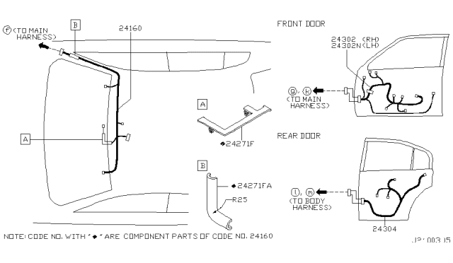 2007 Infiniti G35 Harness Assy-Door,Front Diagram for 24125-AC701