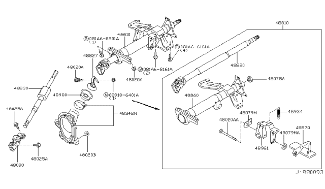 2005 Infiniti G35 Shaft Assy-Steering Column,Upper Diagram for 48820-AM610