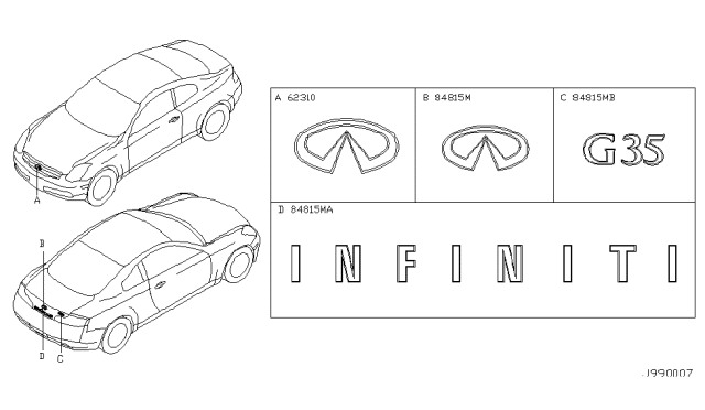 2007 Infiniti G35 Emblem & Name Label Diagram 1