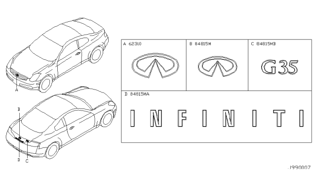 2003 Infiniti G35 Emblem & Name Label Diagram 1