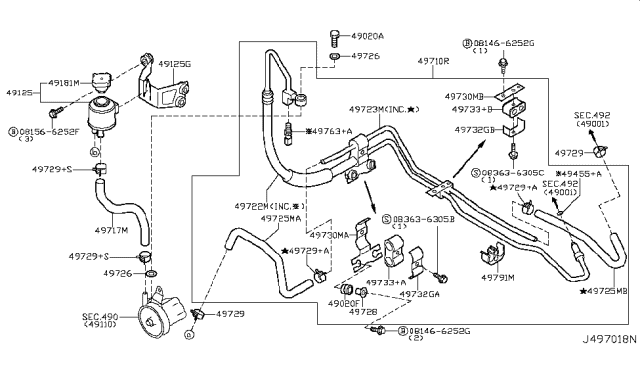 2007 Infiniti G35 Power Steering Hose & Tube Set Diagram for 49710-CM40A