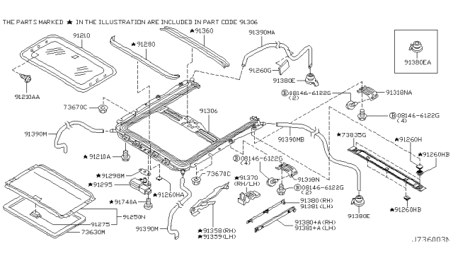 2005 Infiniti G35 Knob-Finisher,Sunroof Diagram for 91275-ED010