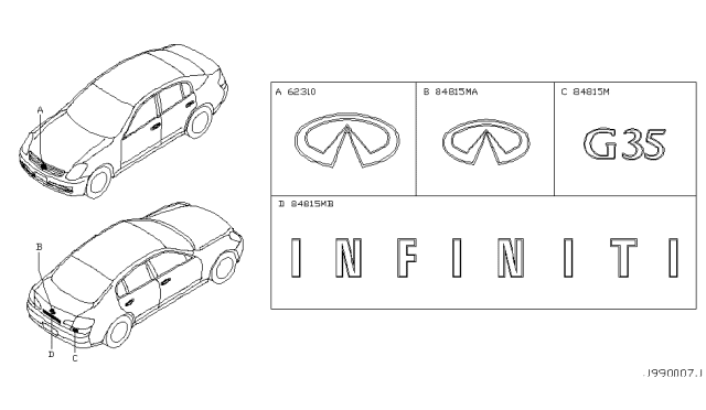 2004 Infiniti G35 Emblem & Name Label Diagram 2