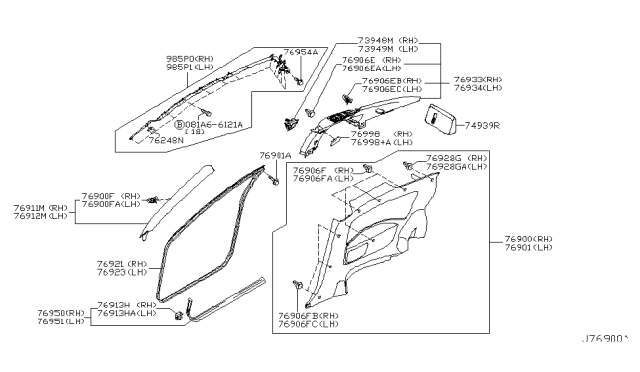 2003 Infiniti G35 Finisher-Rear Side,LH Diagram for 76901-AM801