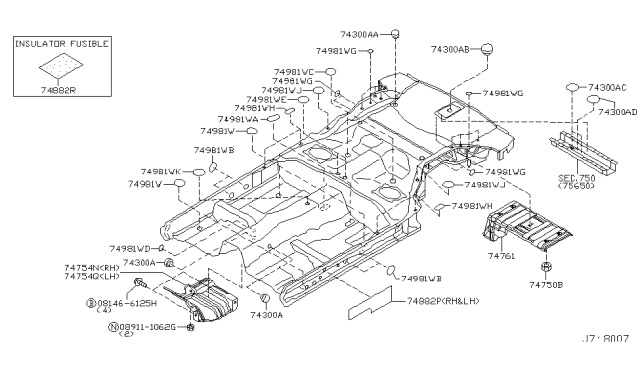 2004 Infiniti G35 INSULATOR-Front Floor,Front R Diagram for 74852-AM800