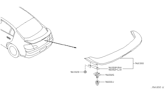2006 Infiniti G35 Spacer-Rear Air Spoiler,LH Diagram for 96051-AL500