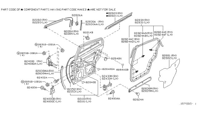 2003 Infiniti G35 Weatherstrip-Rear Door,RH Diagram for 82830-AL501