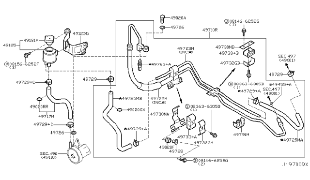 2003 Infiniti G35 Power Steering Return Hose Diagram for 49725-AM701