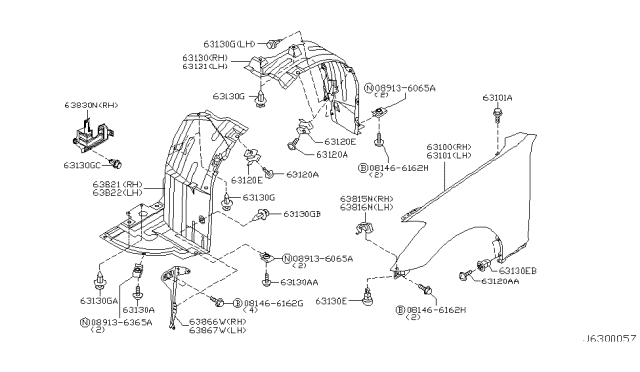 2003 Infiniti G35 Front Fender & Fitting Diagram 1