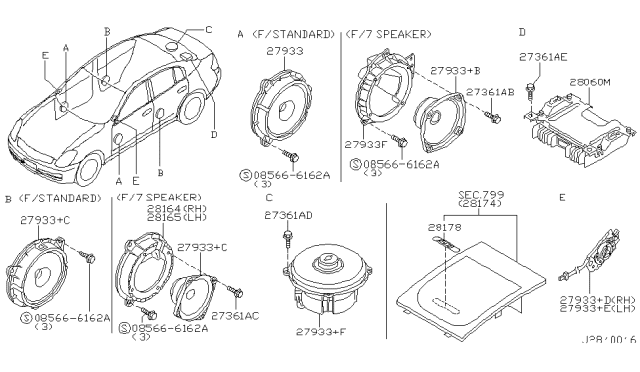 2004 Infiniti G35 Bracket-Speaker Diagram for 28166-AR200