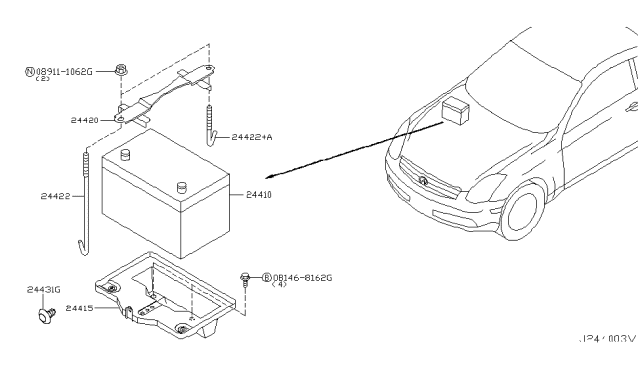 2006 Infiniti G35 Battery & Battery Mounting Diagram 1