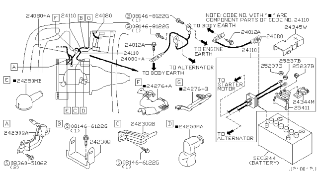 2006 Infiniti G35 Cap-Terminal Diagram for 24360-AL500