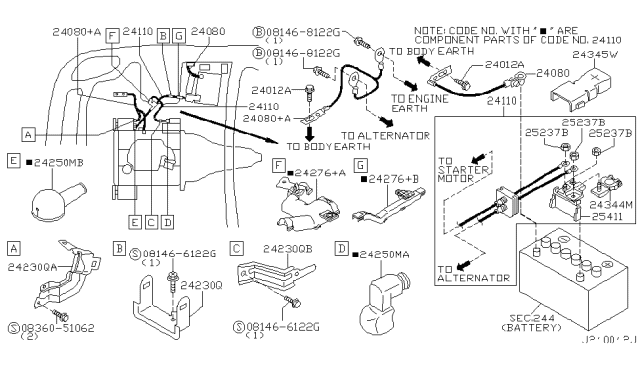 2006 Infiniti G35 Cable Assy-Battery To Starter Motor Diagram for 24105-AC400