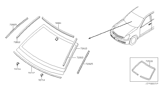 2006 Infiniti G35 Moulding-Windshield Upper,Center Diagram for 72752-AM80A