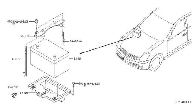 2007 Infiniti G35 Battery & Battery Mounting Diagram 2