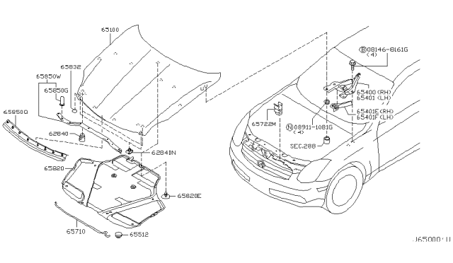 2007 Infiniti G35 Hinge Assembly - Hood, LH Diagram for 65401-AL50A