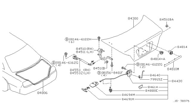 2003 Infiniti M45 Hinge Assy-Trunk Lid,LH Diagram for 84401-AG000