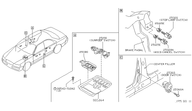 2004 Infiniti M45 Switch Sunroof Diagram for 25450-AG000