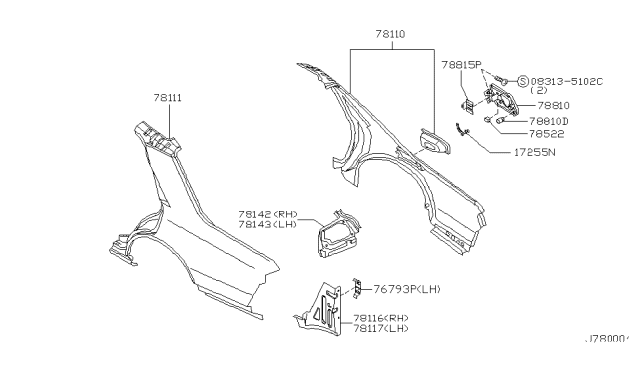 2003 Infiniti M45 Fender-Rear,R Diagram for 78100-CR930