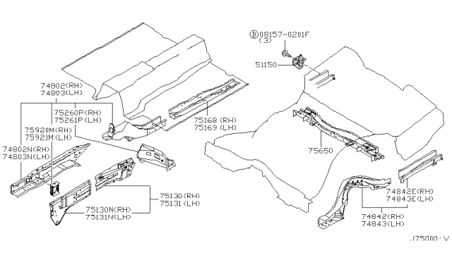 2004 Infiniti M45 Member-Side,Rear RH Diagram for 75508-CR900