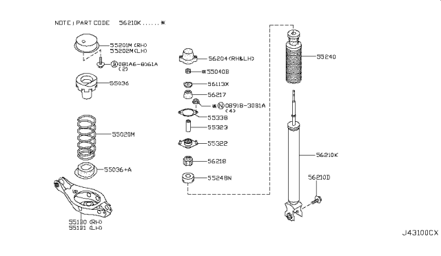 2003 Infiniti M45 Rear Suspension Spring Diagram for 55020-CR904