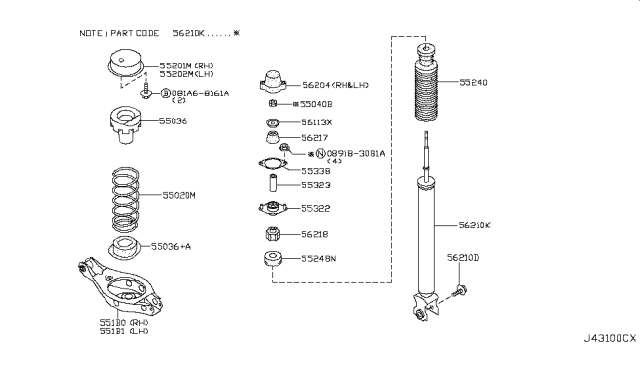 2003 Infiniti M45 Seat-Rubber,Rear Spring Diagram for 55050-AG000