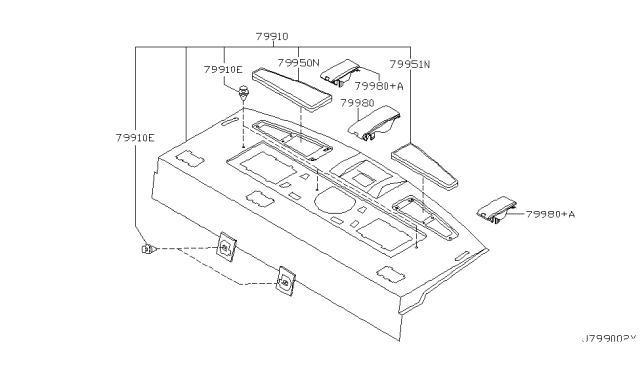 2003 Infiniti M45 Escutcheon-Air Drafter,Parcel Shelf LH Diagram for 79945-AH604