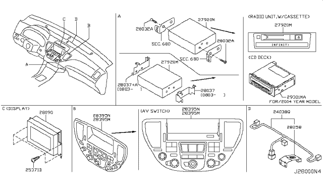 2004 Infiniti M45 Harness-Speaker Diagram for 24038-CR900