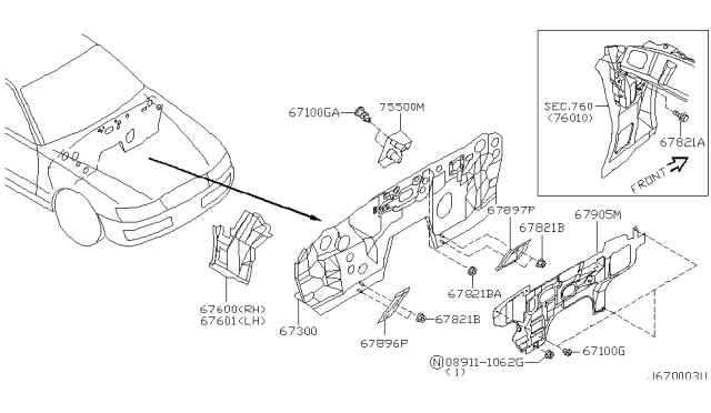 2003 Infiniti M45 Dash-Side,LH Diagram for 67601-CR900