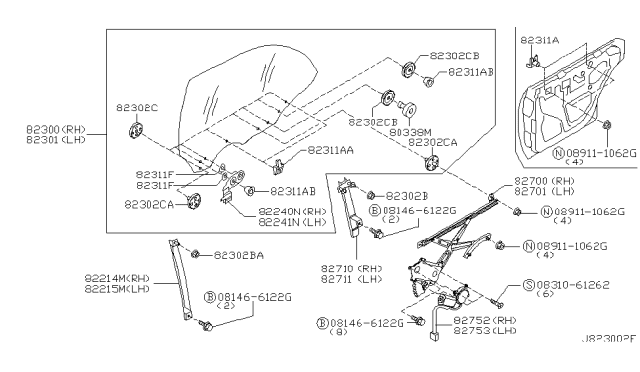 2003 Infiniti M45 Motor Assy-Regulator,RH Diagram for 82730-AG010