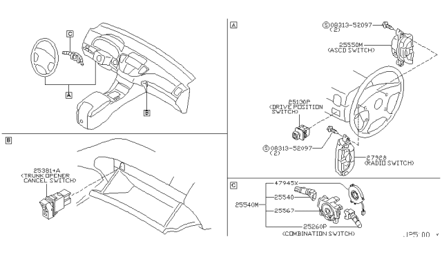 2003 Infiniti M45 Switch Assembly-Combination Diagram for 25560-CR900