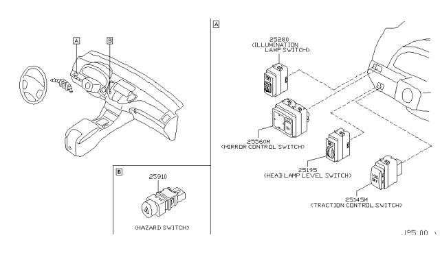 2004 Infiniti M45 Switch Assembly-Retractable Head Lamp Diagram for 25190-AX000