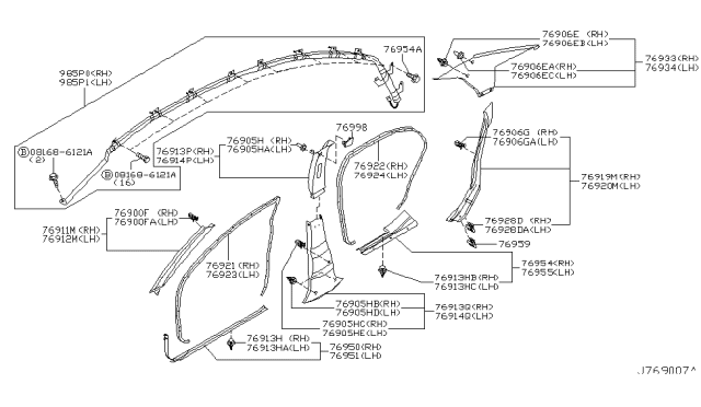 2004 Infiniti M45 Grommet Diagram for 76959-AG000