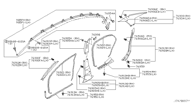 2004 Infiniti M45 Garnish Assy-Front Pillar,LH Diagram for 76912-CR000