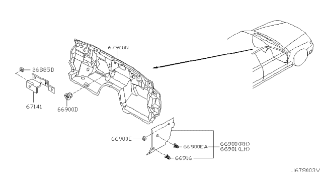 2004 Infiniti M45 Dash Trimming & Fitting Diagram