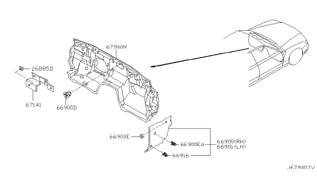 2003 Infiniti M45 Bracket Assy-Instrument Diagram for 67141-CR900