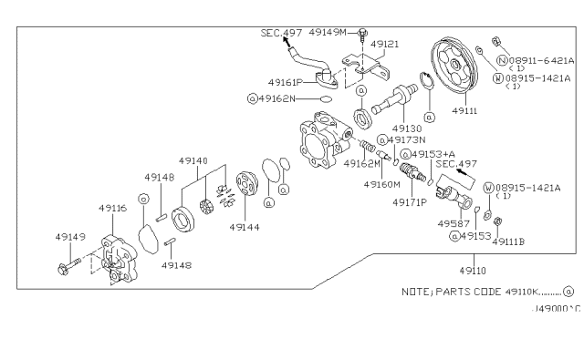 2003 Infiniti M45 Power Steering Pump Assembly Diagram for 49110-CR900