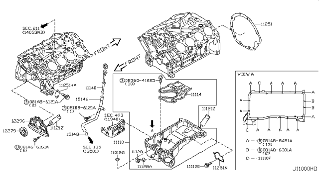 2003 Infiniti M45 Cylinder Block & Oil Pan Diagram 1